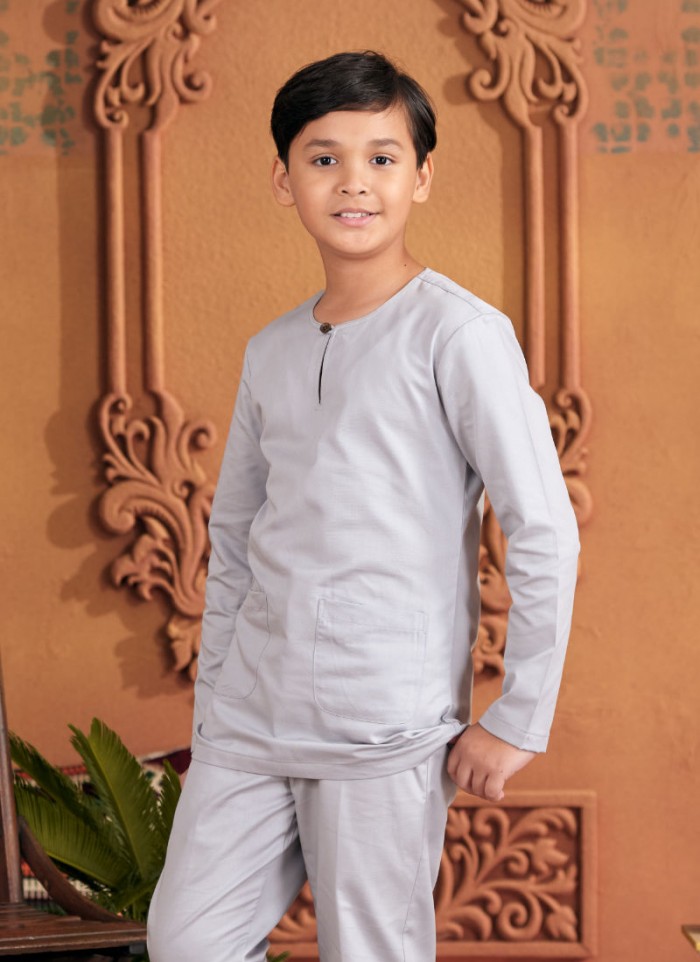 Baju Melayu Little Shakeef - Silver Grey