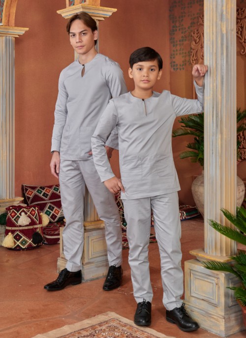 Baju Melayu Shakeef - Silver Grey