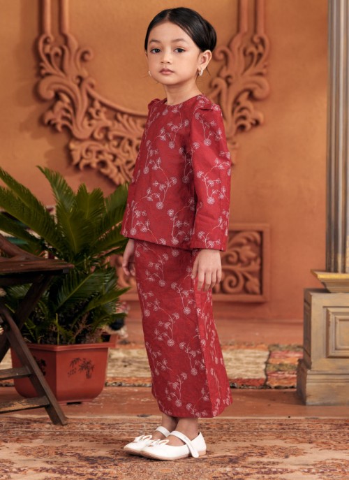 Kurung Sulam Little Imperial -  Burgundy Red